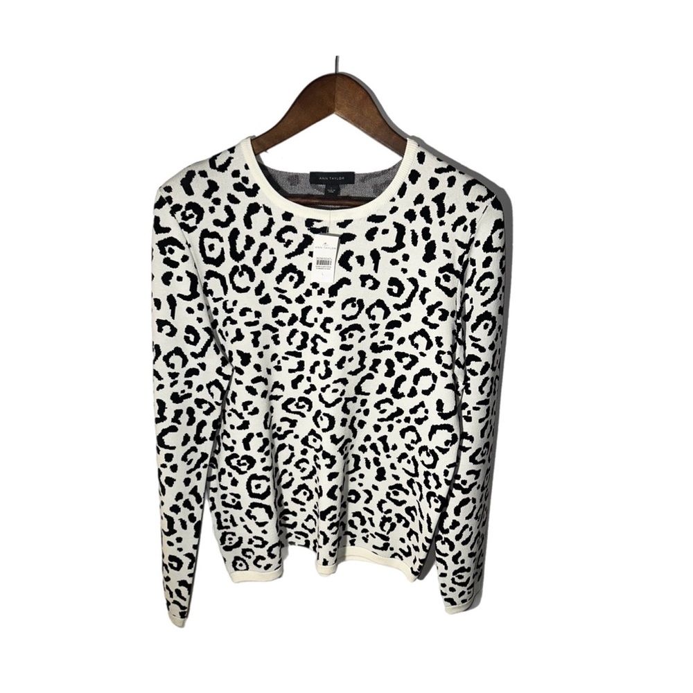 Ann Taylor Black and White Leopard Print Sweater
